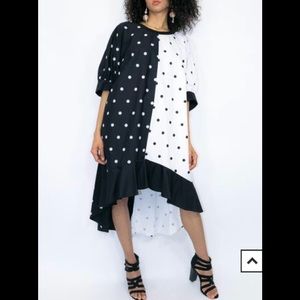Black and white polkadot hi low dress